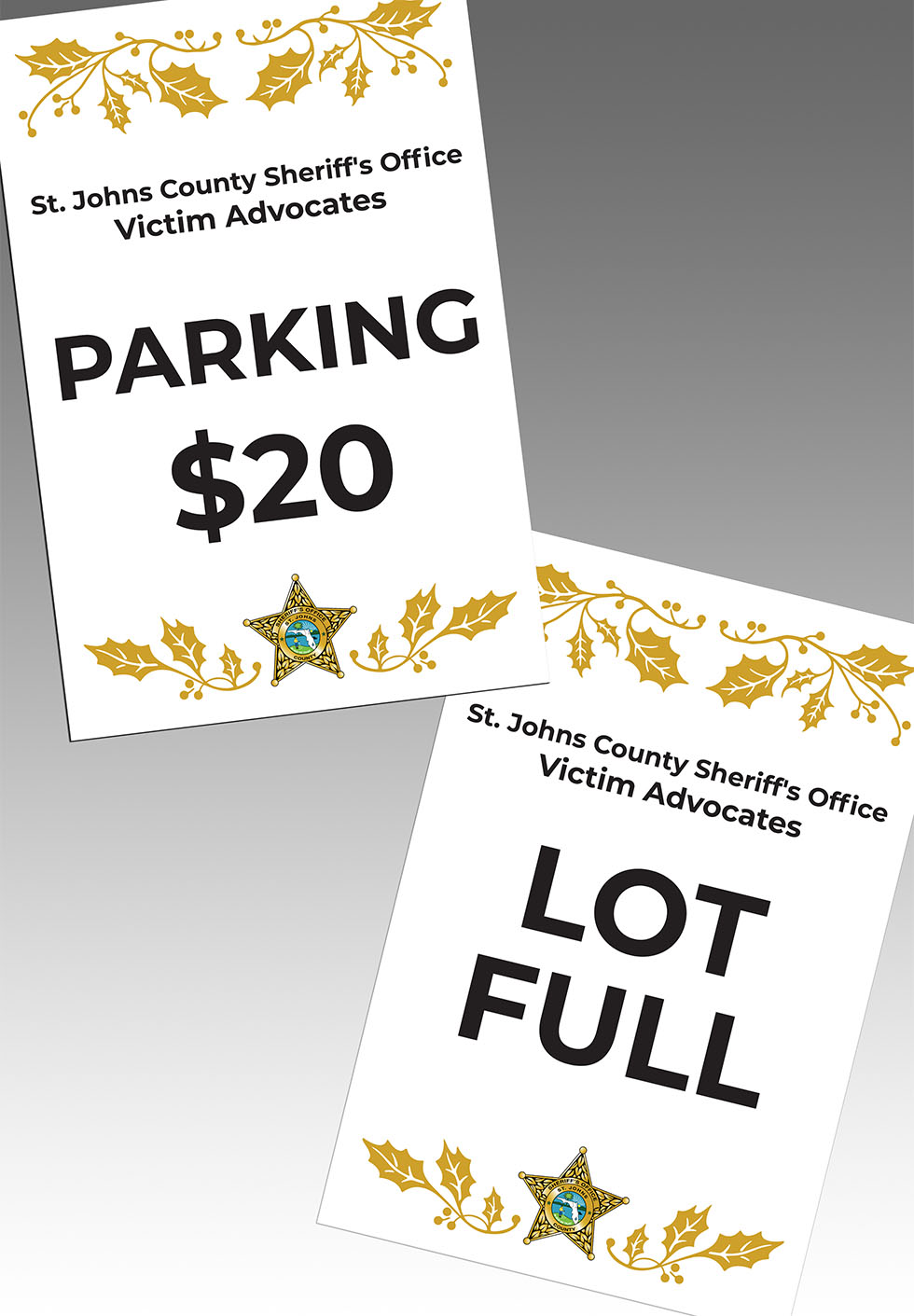 Image of the final design for the parking lot posters that match the holiday parking tickets