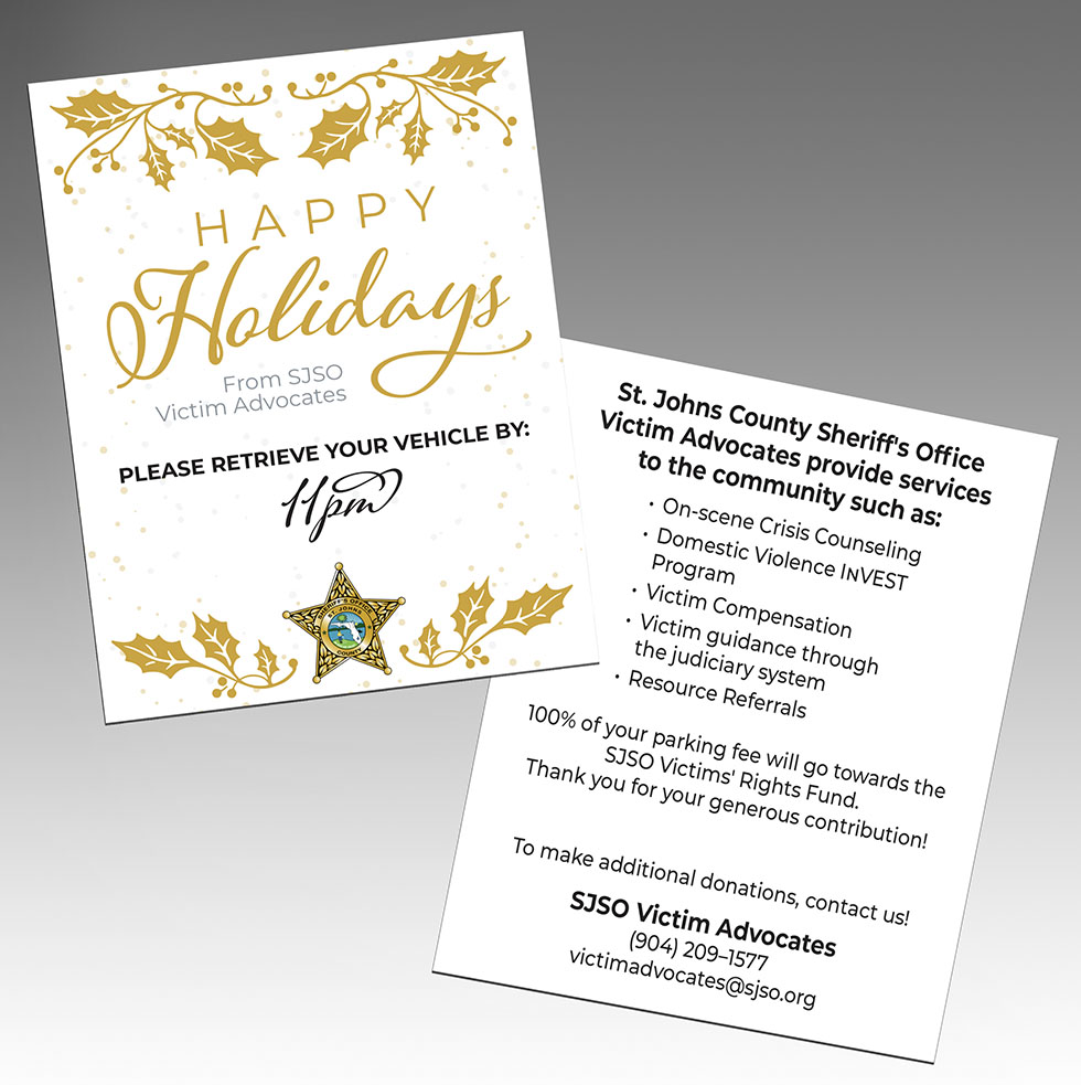 Image of the final holiday parking ticket design with holly decoration and SJSO star logo
