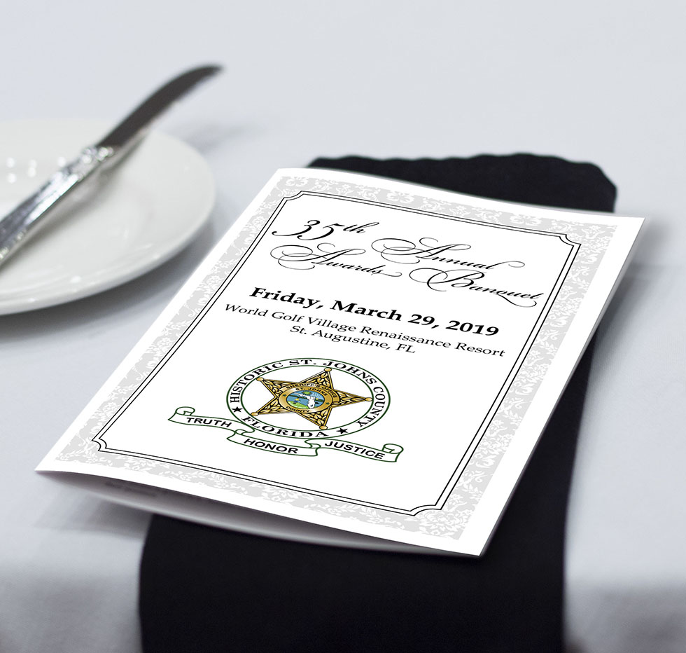 Mock-up of banquet program on table