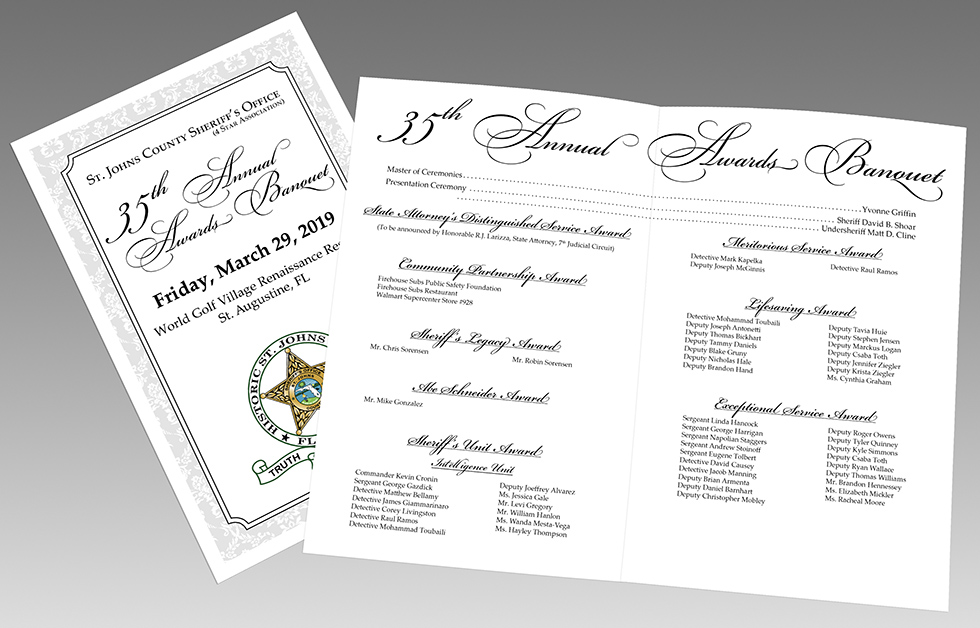 Image of banquet program showing centerfold and cover