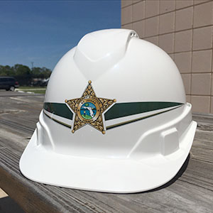 Image of hard hat with decal design on it