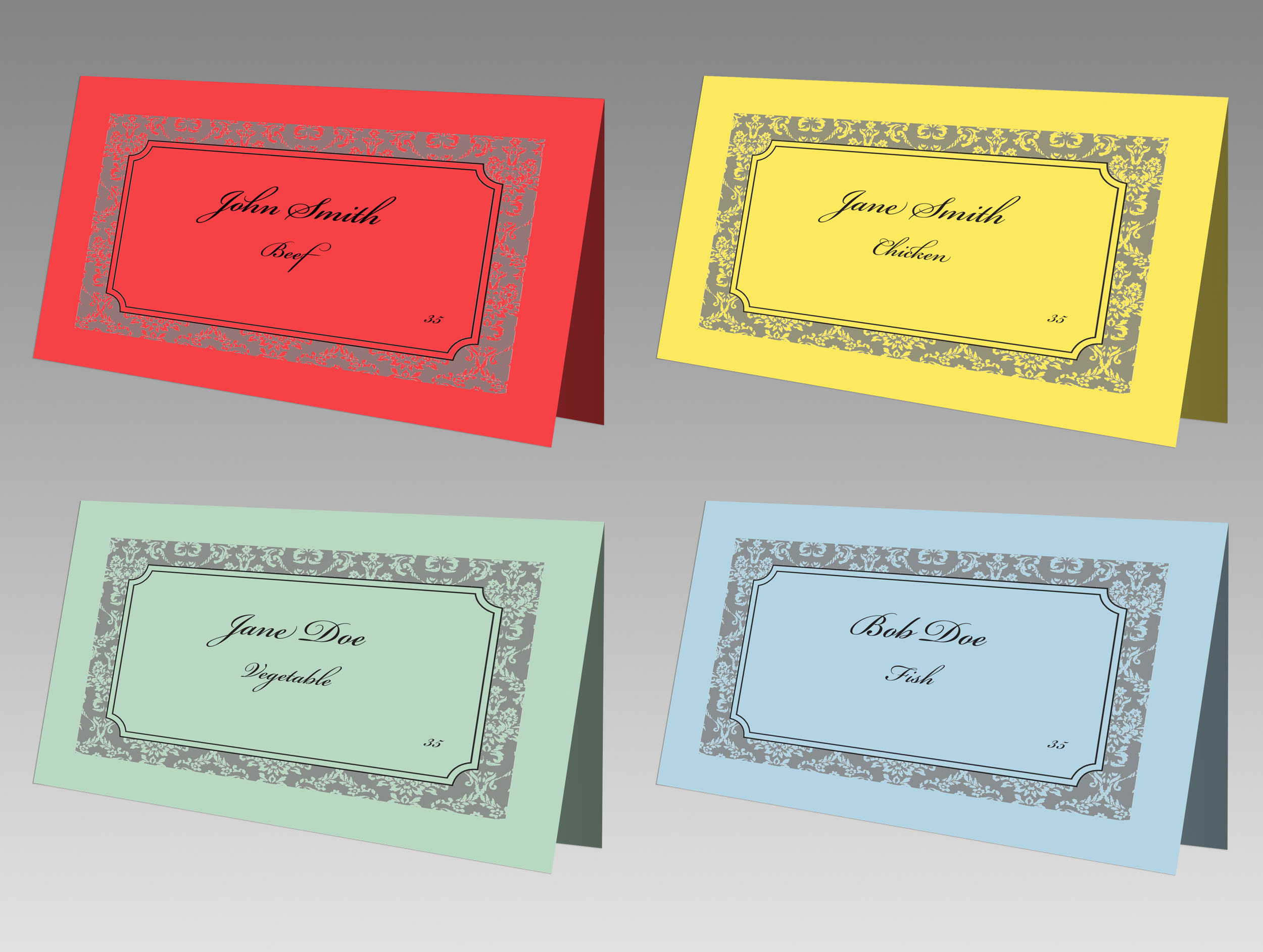 Image of different color place cards
