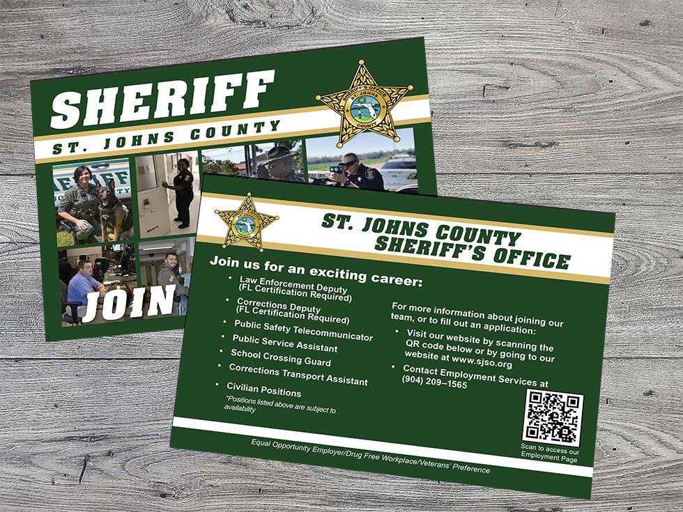 Image of front of recruitment postcard and part of back of postcard
