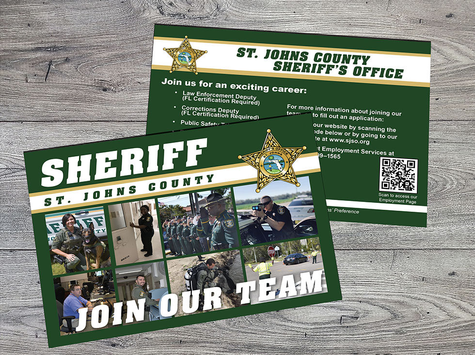 Image of front of recruitment postcard and part of front of postcard